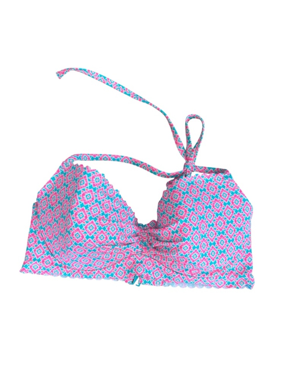 Coco Rave Teal Pink Padded Medallion Halter Swim Top 36D